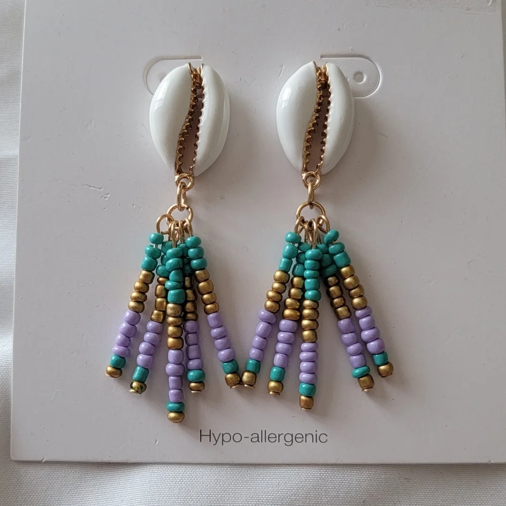 Seashell Beaded Drop Earrings Beachy